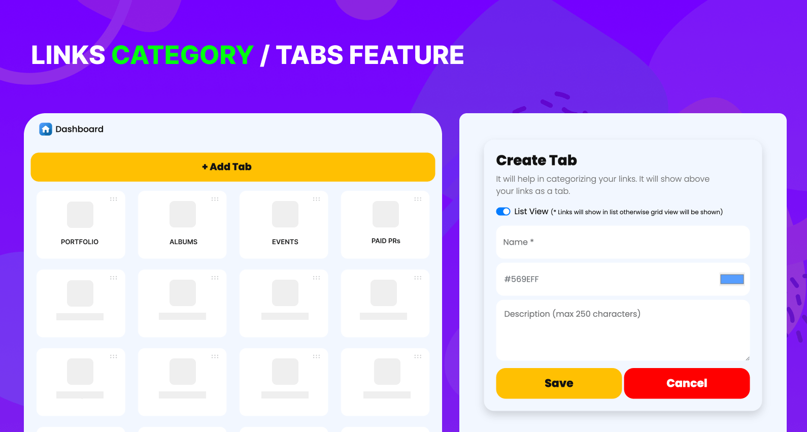 Unique Tabs Feature | LinkSpot Bio Link